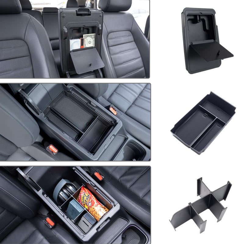 PIMCAR 3-Piece Honda CRV 2023-2025 Center Console Organizer Set | Custom Fit Armrest Tray, Hidden Storage Box & Armrest Dividers | Durable ABS Material Car Accessories - Image 1